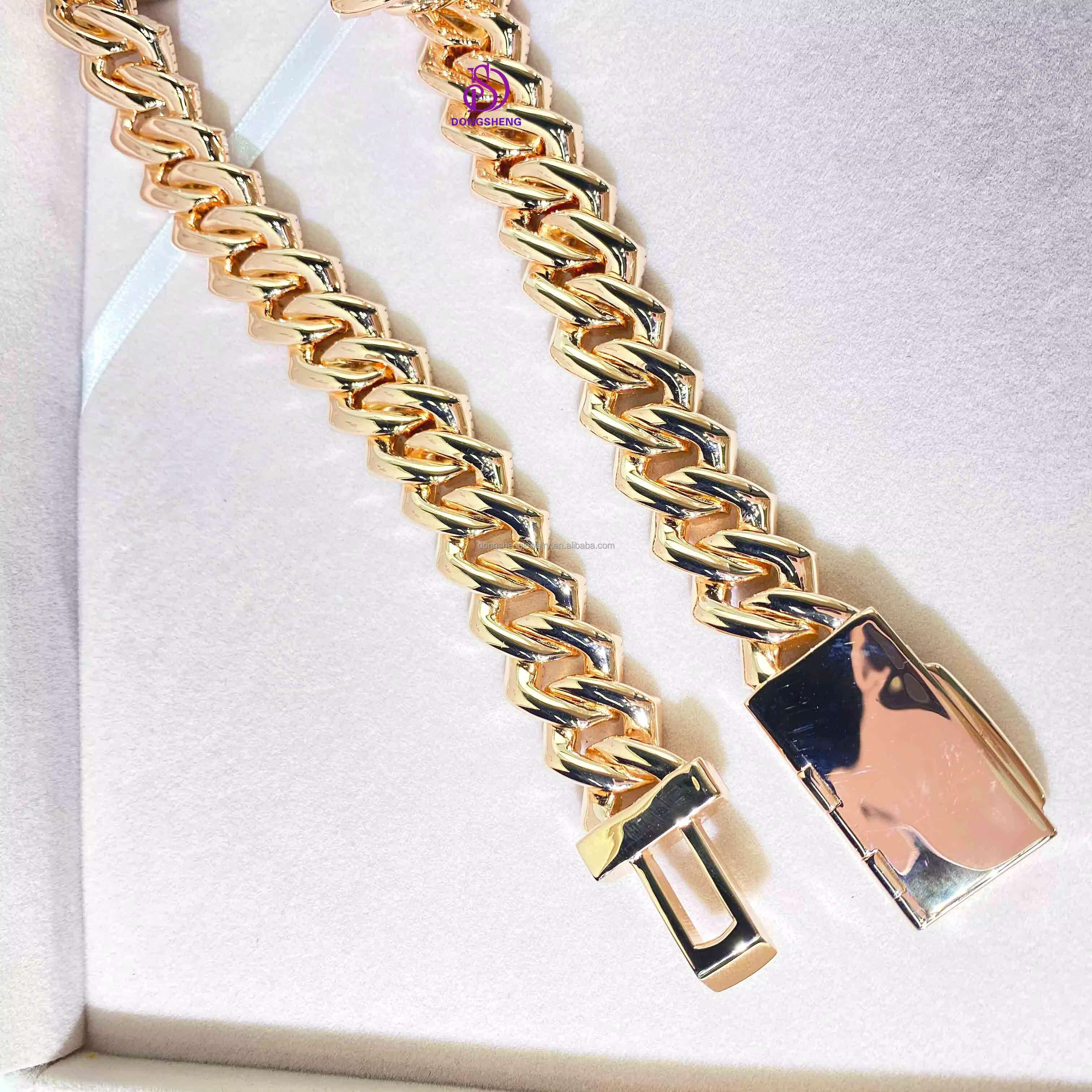 15mm Customization Hip Hop Cuban Link Necklace White Gold Plated Iced Out Moissanite Diamond Cuban Chain