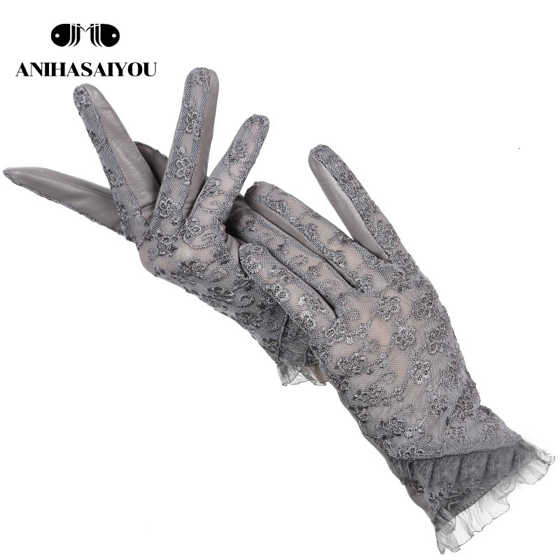 Fashion Sheepskin Lace gloves Six colors Driving womens leather gloves Classic embroidery leather gloves women- 250420