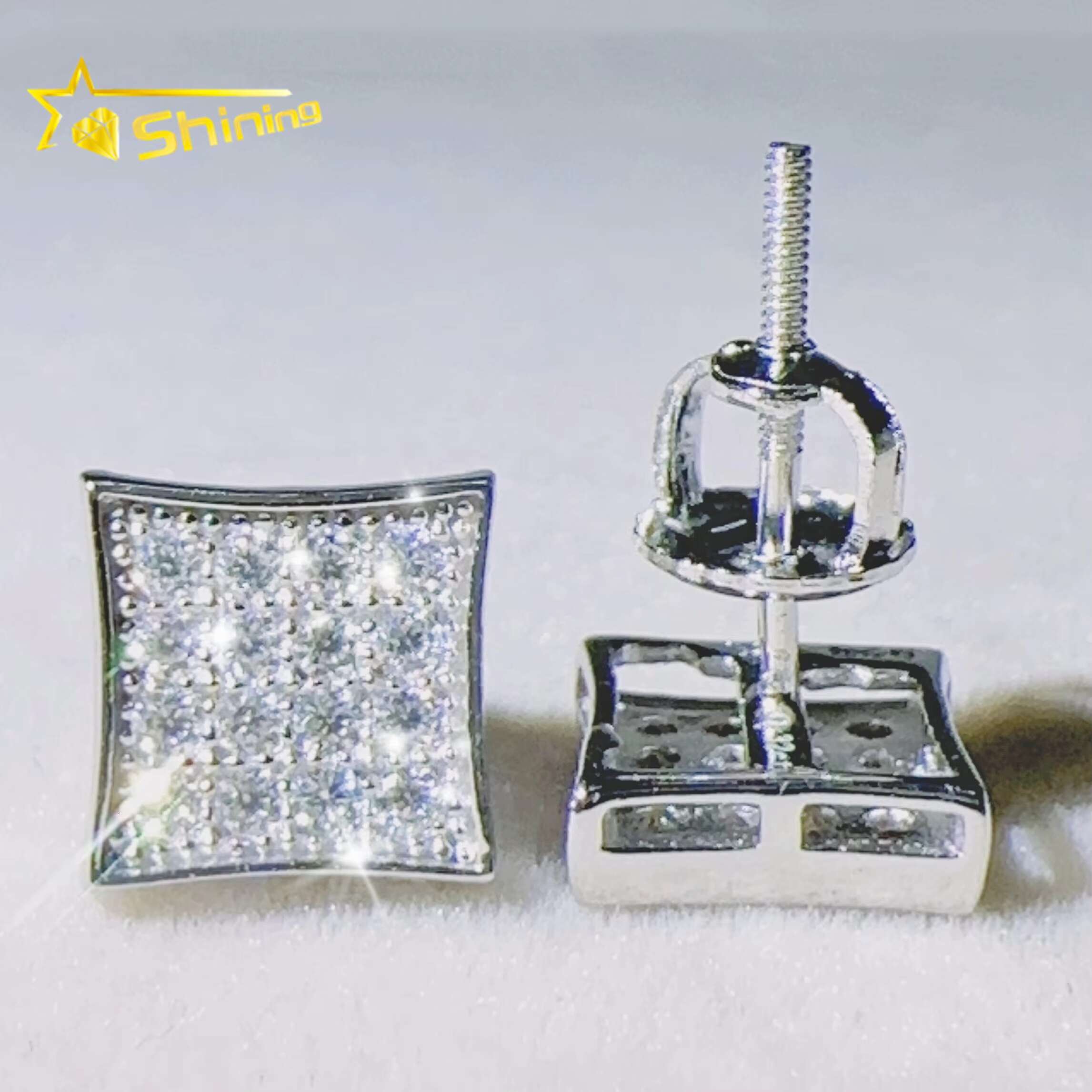 Lab Diamond Jewelry Silver 925 Vvs Moissanite Diamond Hip Hop Jewelry Iced Out Diamond Stud Earrings