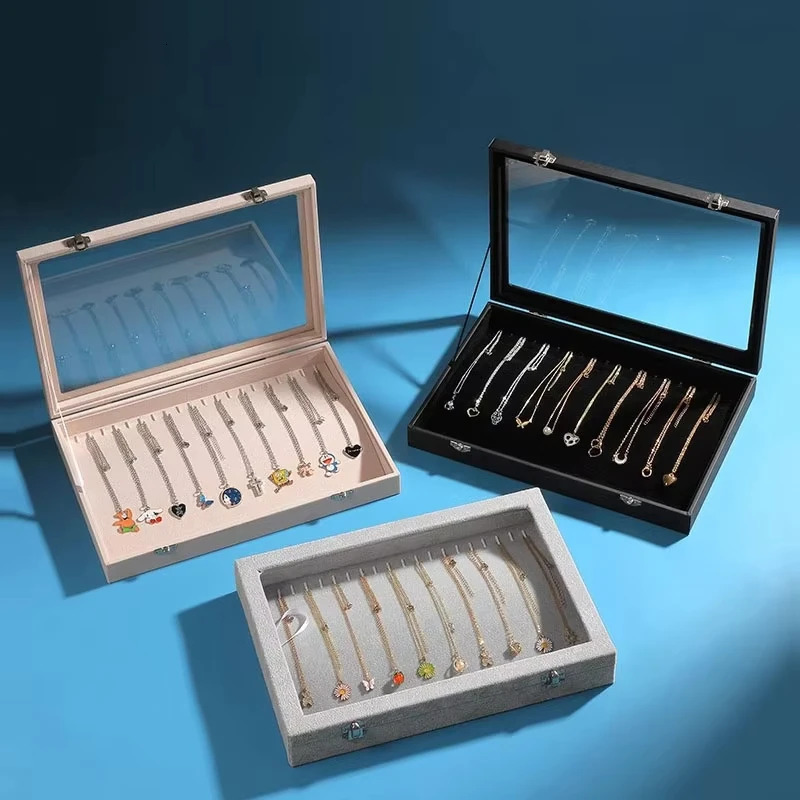 ious Goose Down Lined Tray Necklace Storage Box-Glass Top Drawer Necklace Display Box-Dustproof Necklace Jewelry Box 250428