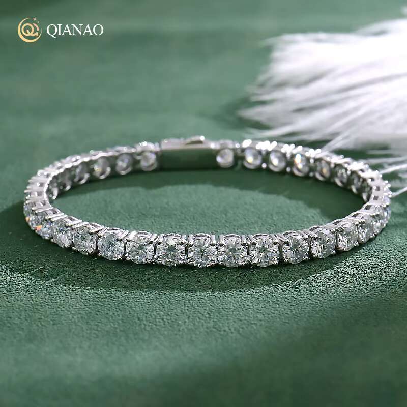 QIANAO Fashion Jewelry Chain 4MM Wide 925 Silver Hip Hop Style Bracelet VVS1 Moissanite Diamond Tennis Chain in for Women