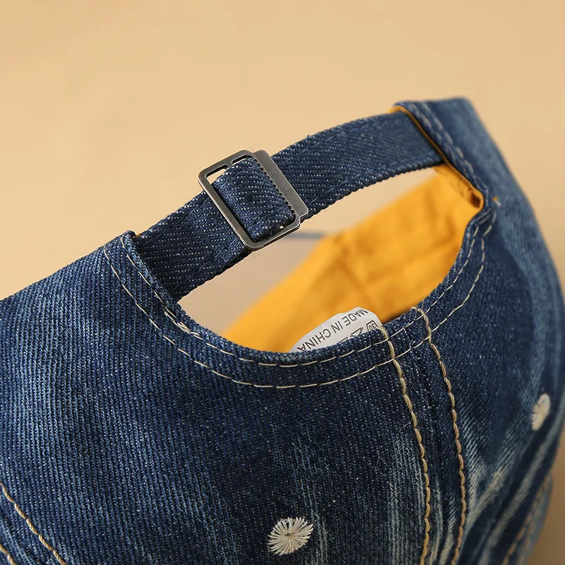 Adjustable denim baseball cap pearl trimmed bow sun protection hand sewn diamond volatile hat 250430