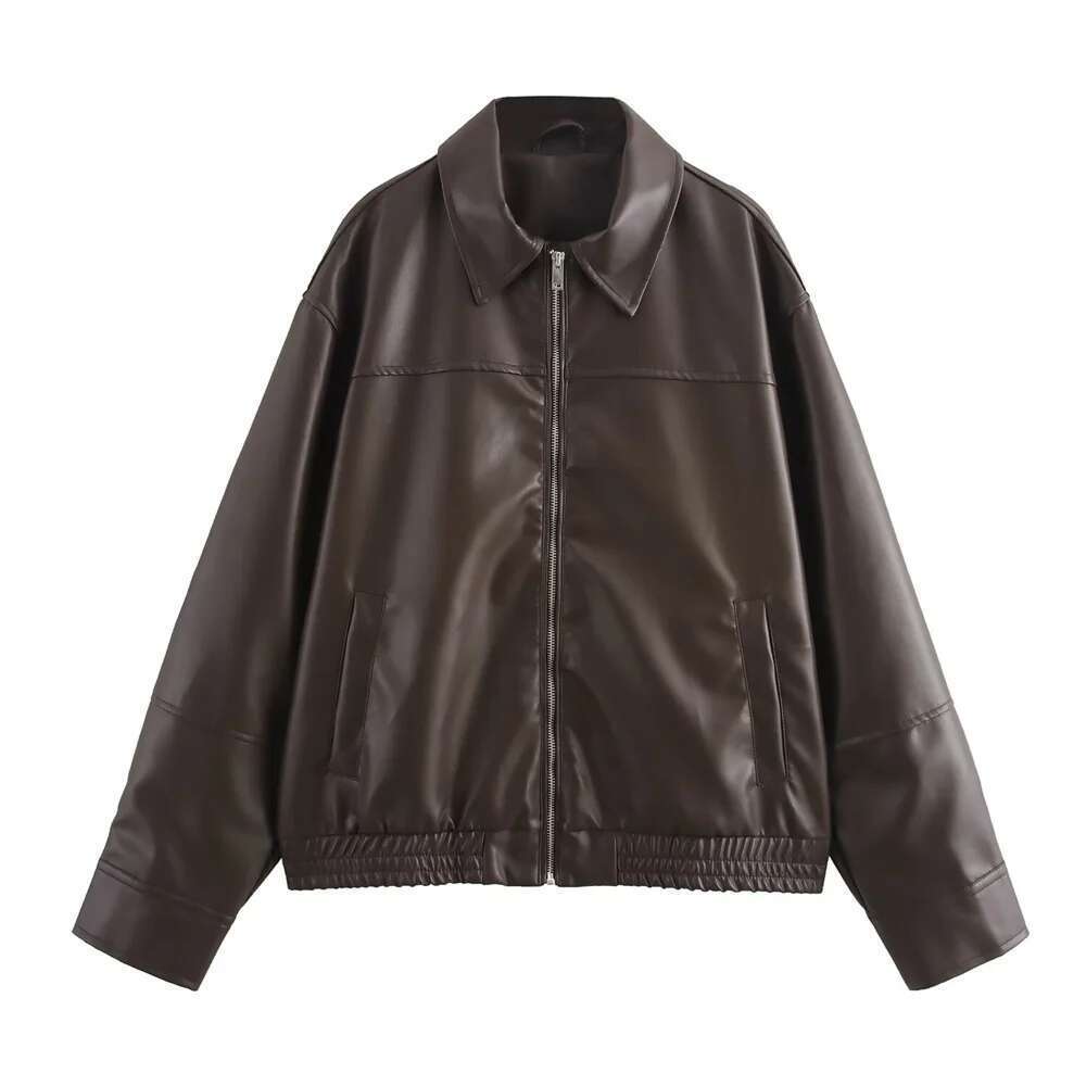 BM&MD&ZA autumn new women's clothing simple loose casual fashion all-match imitation leather pilot jacket
