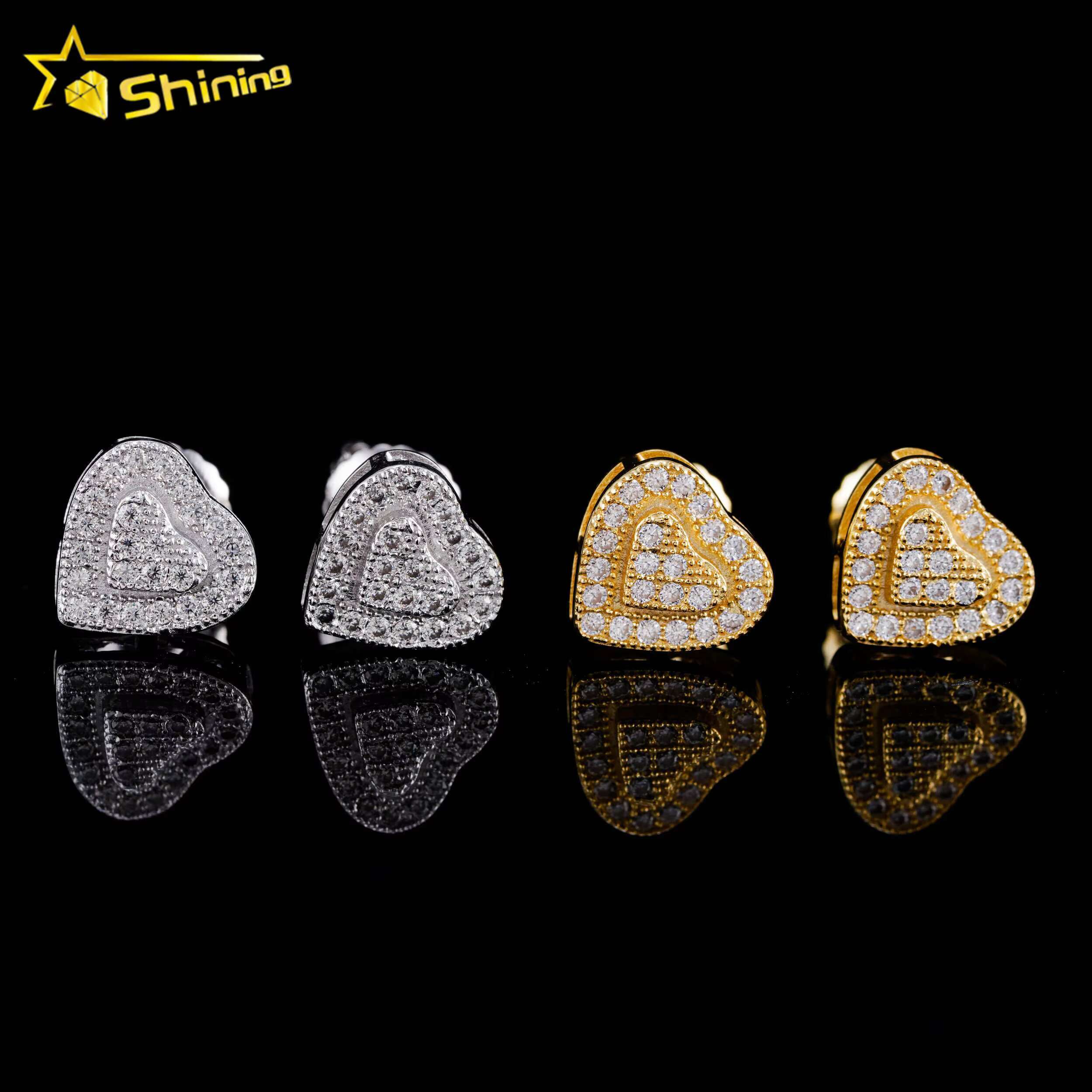 Dropshipping GRA Moissanite Earring S925 14K Gold Plated Heart Shape Stud Screw Back Hot Sale Fashion Earring Jewelry