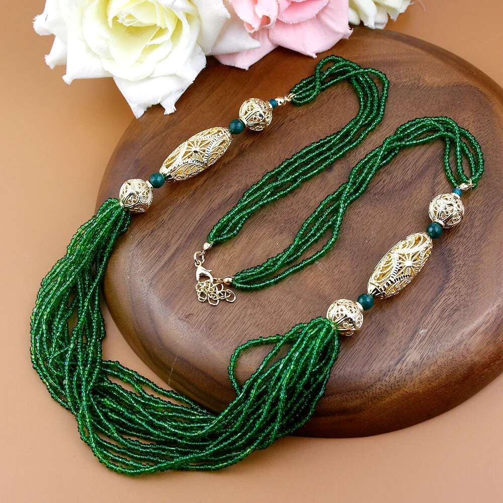 Sunspicems Trendy Moroccan Women Wedding Jewelry Long Beads Necklace Sweater Chain Algeria Handmade Caftan Choker Bride Gift