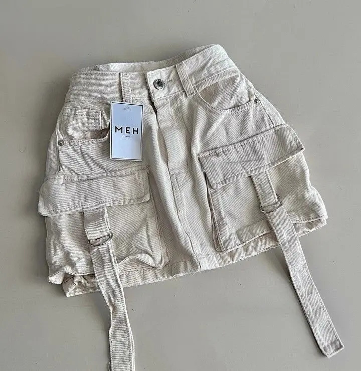 Retro Blue Multi Pocket Denim Shorts Womens Y2K Short Skirt Fashion Gothic Cargo Baggy Denim Shorts High Waist Slim Mini Skirt 250428