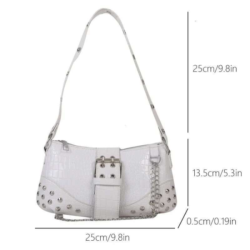 Women Fashion Shoulder Gothic Ladies Bag Cool Style Trendy Rock Girls Handbag Y K Rivet Chain For Travel Vacation Daily Bag