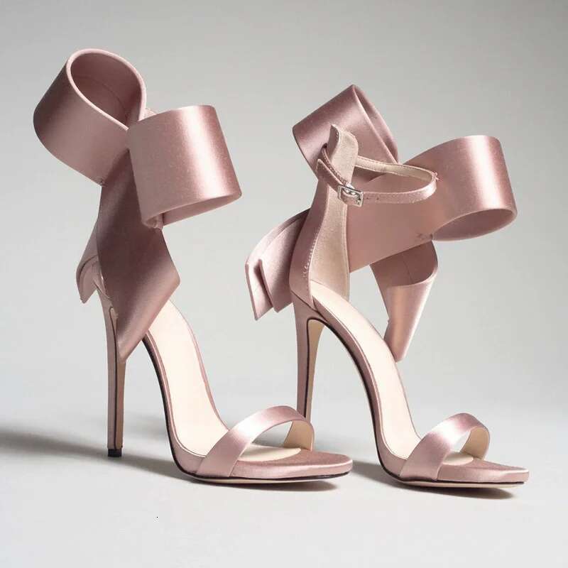 Summer new satin sequins oversized bow with sexy sandals stin high-heeled banquet dress customized large size women's shoes