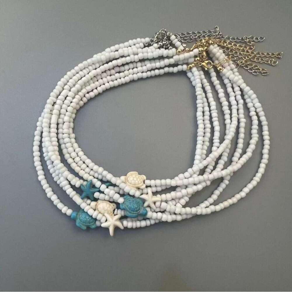 Couple Bohemian Rice Bead Necklace Handmade Beaded Clavicle Chain Beach Personalized Starfish Jewelry
