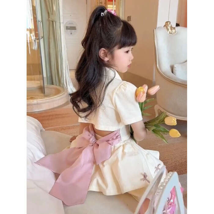 2025 Summer New Set, Children's Western Cartoon T-Shirt, Two Small Girls' Dresses