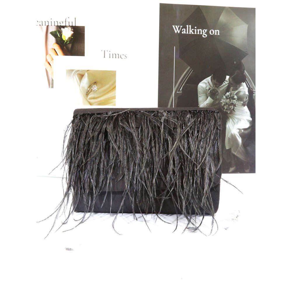 New colorful ostrich feather dress dinner elegant temperament velvet three fold crossbody bag