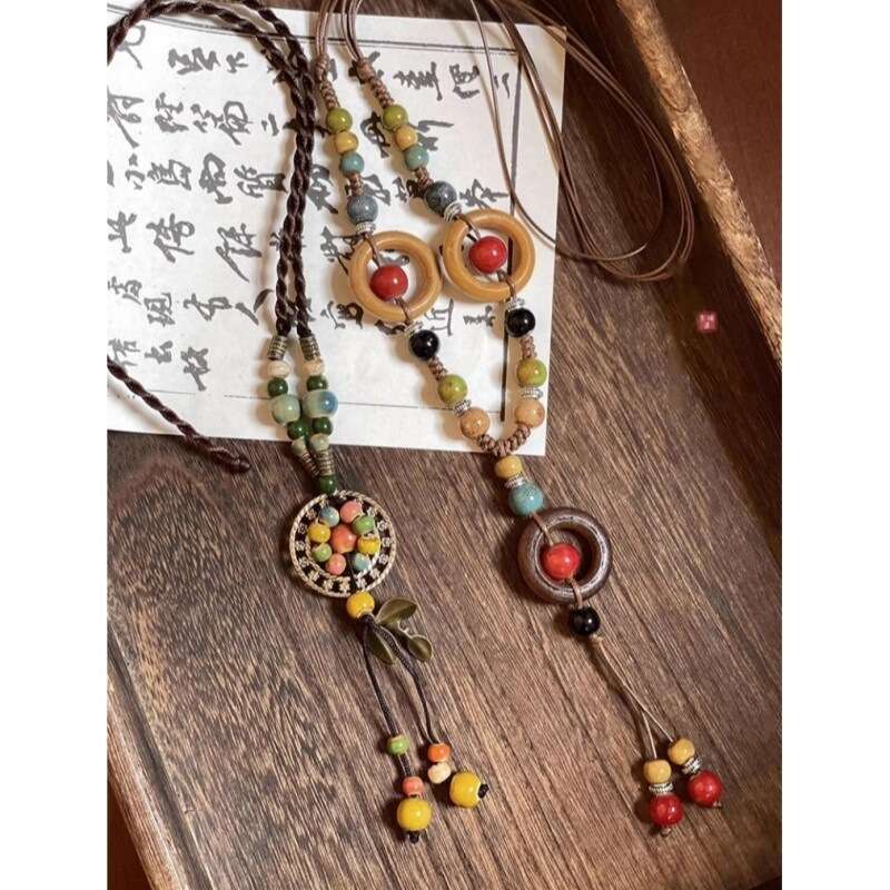 Bohemian Style Ceramic Necklace, Women's New Chinese Exotic Ethnic Style, High-End Sense, Long Sweater Chain Accessories