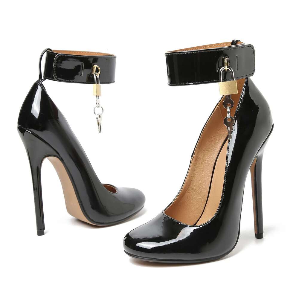 New Padlock Ankle Strap Woman Stripper Women Shoes Thin Heels Party Tube Dance Locked Padlocks Punk Pumps