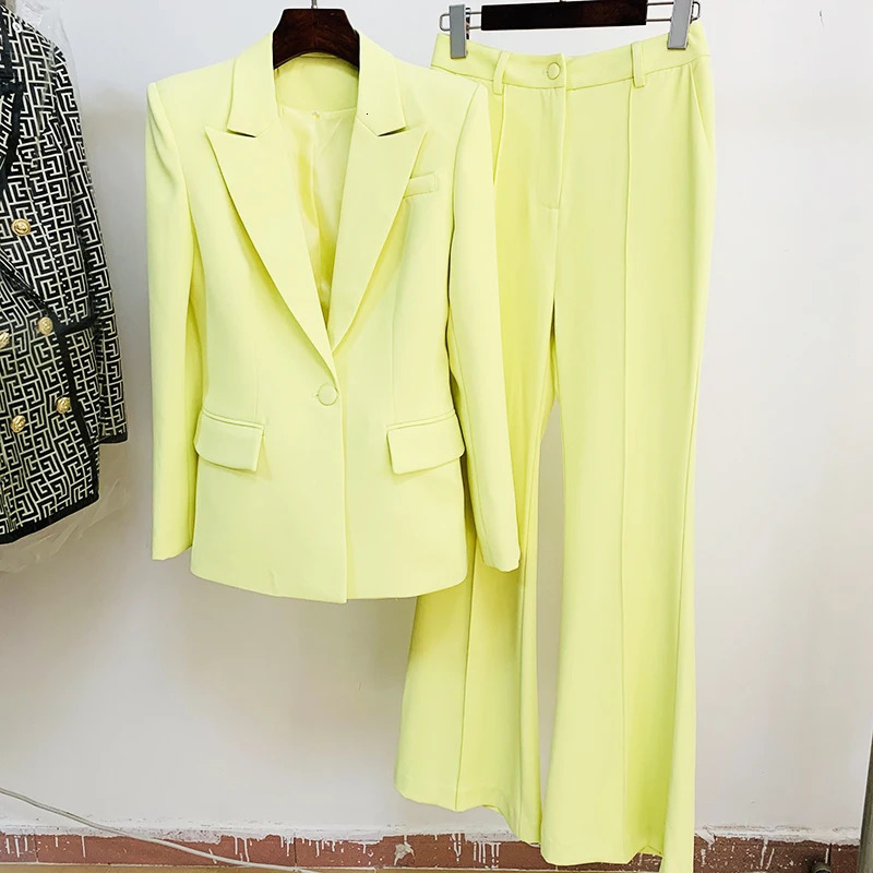 High Street est SS ner Runway Set Womens Single Button Ultra Thin Fit Jacket Flame Pants Two Piece 250530