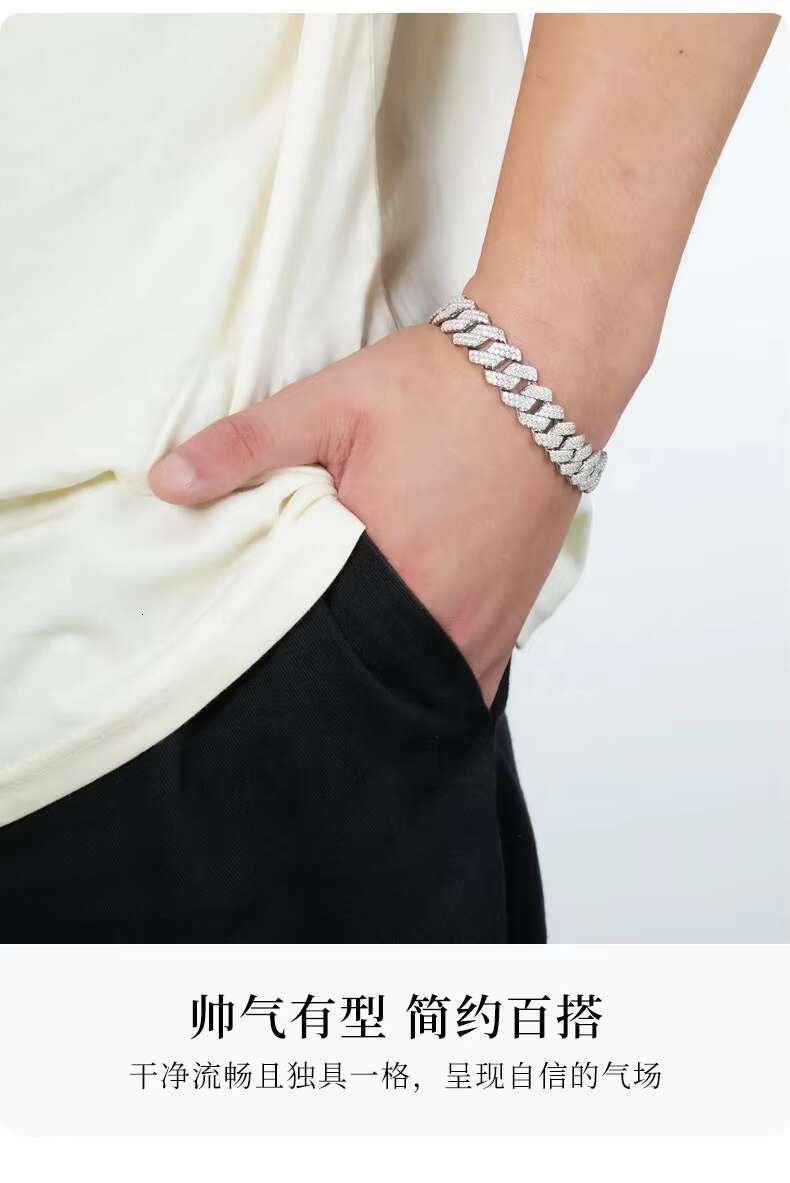 YSYH Jewelry Luxury Hip Hop 21cm Iced Out Sterling Silver Men Chain Moissanite Cuban Link Bracelet
