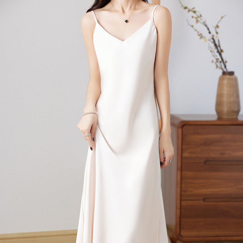 X285 New style inner long skirt for women Acetate base slim fit satin suspender dress