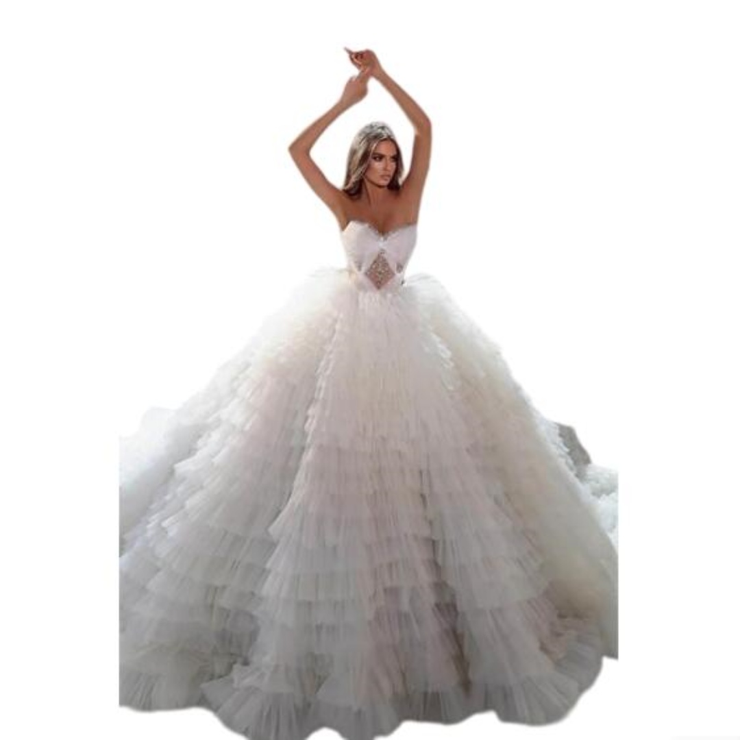 Vintage Beaded Ball Gown Wedding Dress Sleeveless Bridal Dress Tiered Ruffles Puffy Customized vestidos de novia