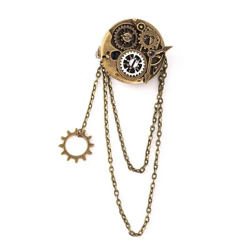 Retro Steampunk Wing Brooches Gear Skull Tassel Chain Lapel Pins Men Shirt Suit Badge Jewelry Accessories