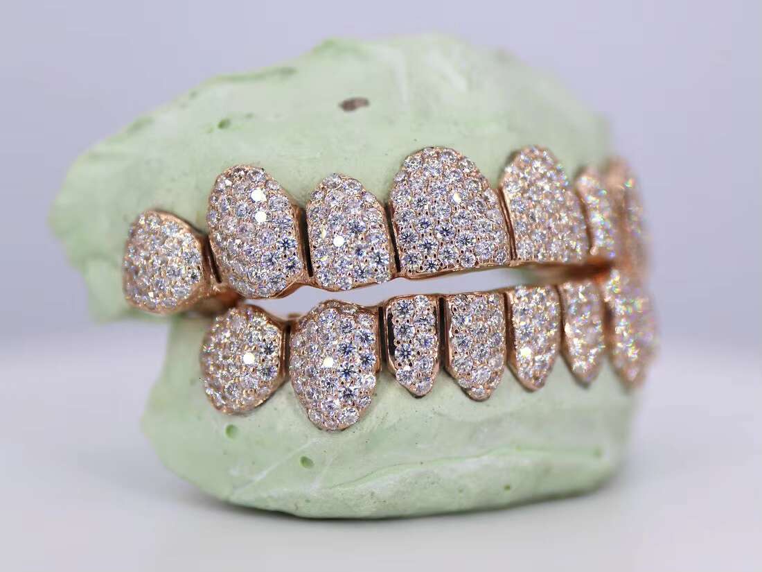 8 on 8 VVS MOISSANITE DIAMOND GRILLZ TOP and BOTTOM DIAMOND TEETH GRILLZ