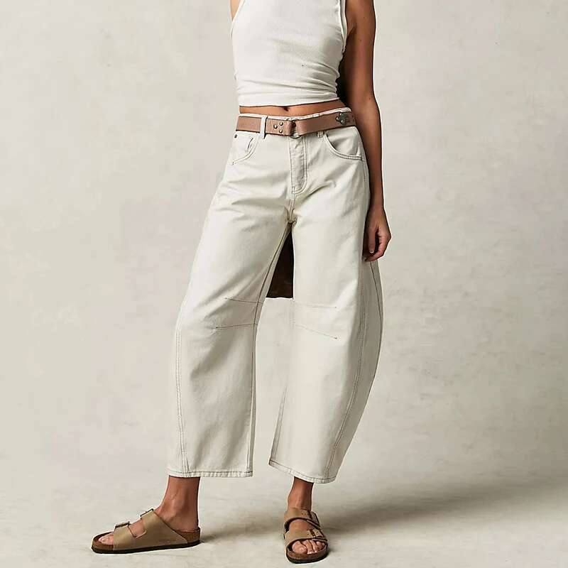Wide Leg Woman Casual Loose Y2K Low Waist Pants Boyfriend Cropped Barrel Baggy With Pockets Denim Jeans