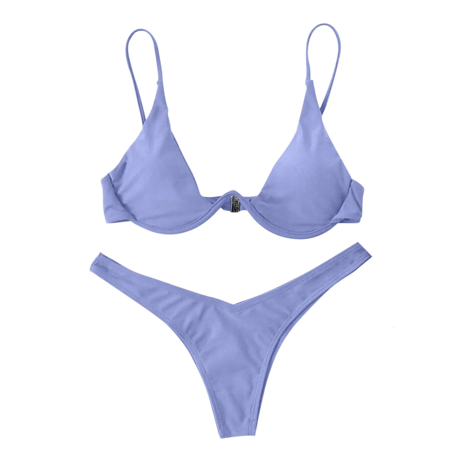 Personality Womens Sexy Split Style Solid Color Bikini Sswimsuit Bow Tie Swimsuit 2 Piece Set Soft And Comfortable Swimwear 250428
