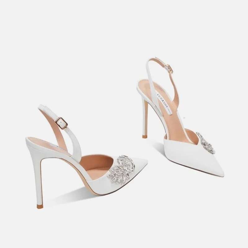 Spring and summer new pointed shallow silk rhinestone single shoes thin high-heeled banquet dress small size women's sandals