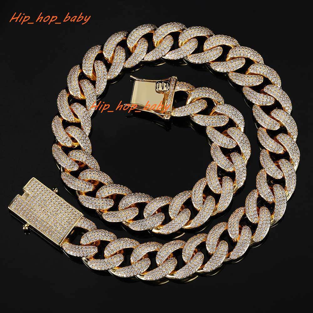 Hiphop Classic Iced Out Gold Plated Brass Cuban Link Chain with Moissanitefor Wedding Party Engagement or Anniversary Gift