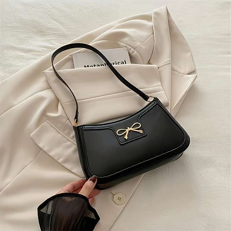 Solid Color Bowknot Shoulder Elegant Small Square Suitable For Women Handbags, Zipper Closure,Fashion Underarm Bag,