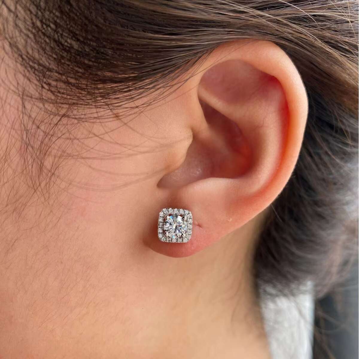 New Luxury 925 Sterling Silver Full Drill Square Stud Earrings 0.5/1ct Moissanite Fine Jewelry Weddings Bridal Earrings