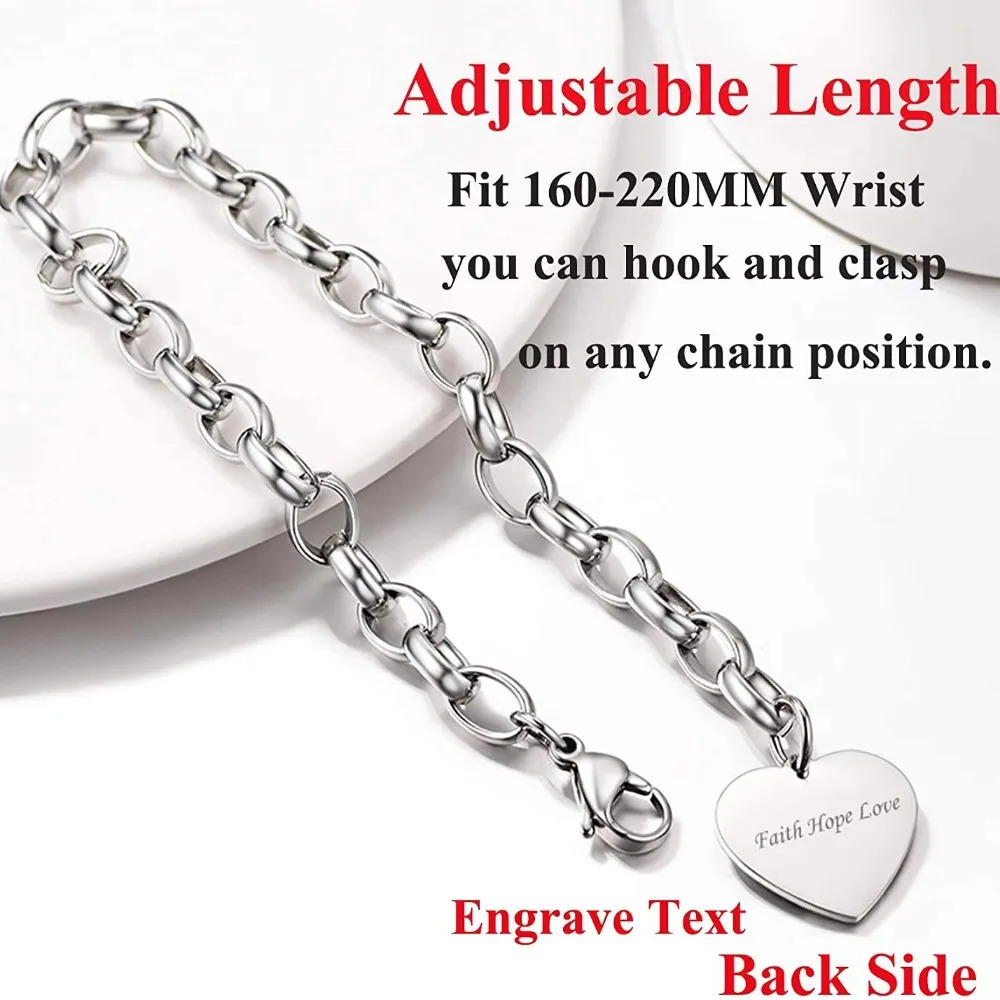 U7 Stainless Steel Custom Po Heart Locket Bracelet for Women 7mm Box Chain Adjustable Personalized Unisex BFF Couple Jewelry 250430