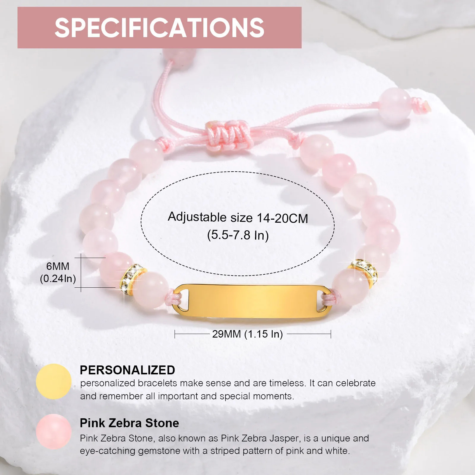 Vnox Free Personalized Girl Name Bracelets Custom Anti Allergy Stainless Steel Pink Beads Bracelet for Boy Girls Birthday Gifts 250430