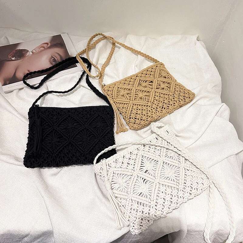Fashion Woven Hollow Out Shoulder Straw Summer Crossbody Beach Travel Handbag Female Bag Women Messenger Bags 2024