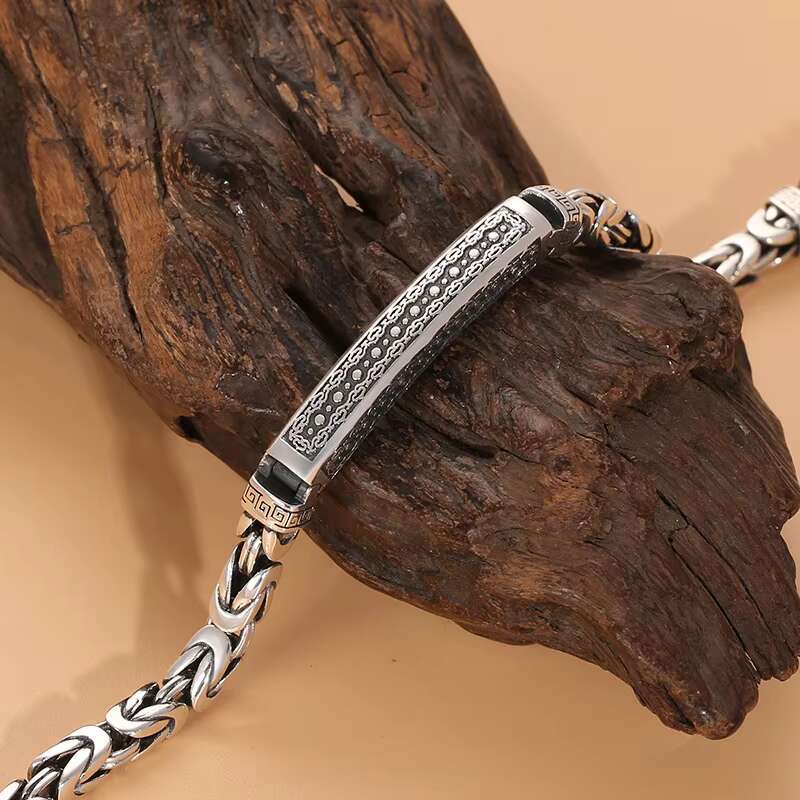S925 Silver Unisex Personalized Rock Vintage Thai Silver Punk Cuban Chain Woven Bare Riding Whip Chain Hip Hop Bracelet for Men