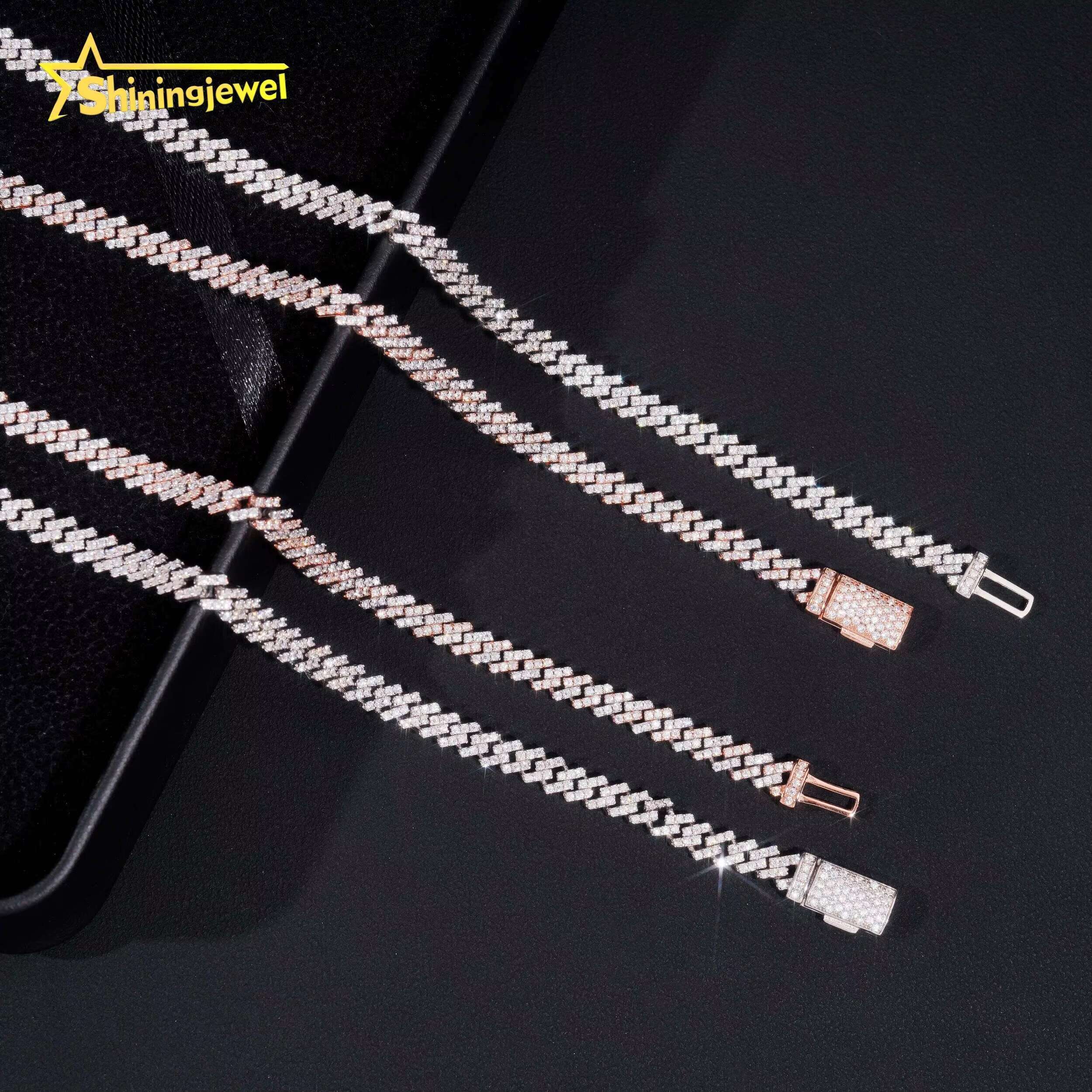 Iced OutJewelry One Row Hip Hop Thin Two Tone 5mm Width Pass Diamond Tester 925 Sliver Moissanite Cuban Link Chain