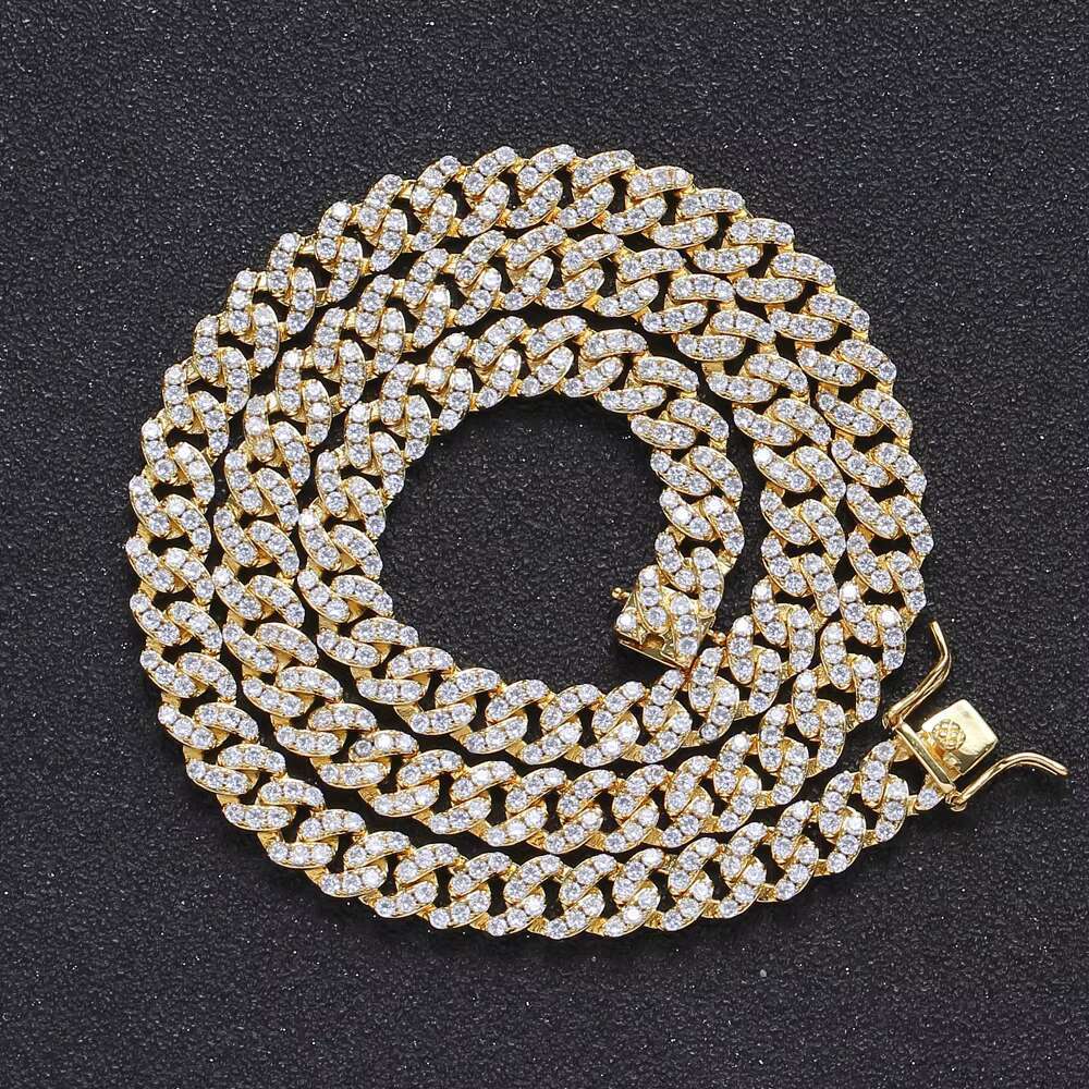 BC003 8mm Brass Setting MoissaniteCuban Link Chain Necklace Hip Hop Jewelry Bling CZ Chain Iced Out