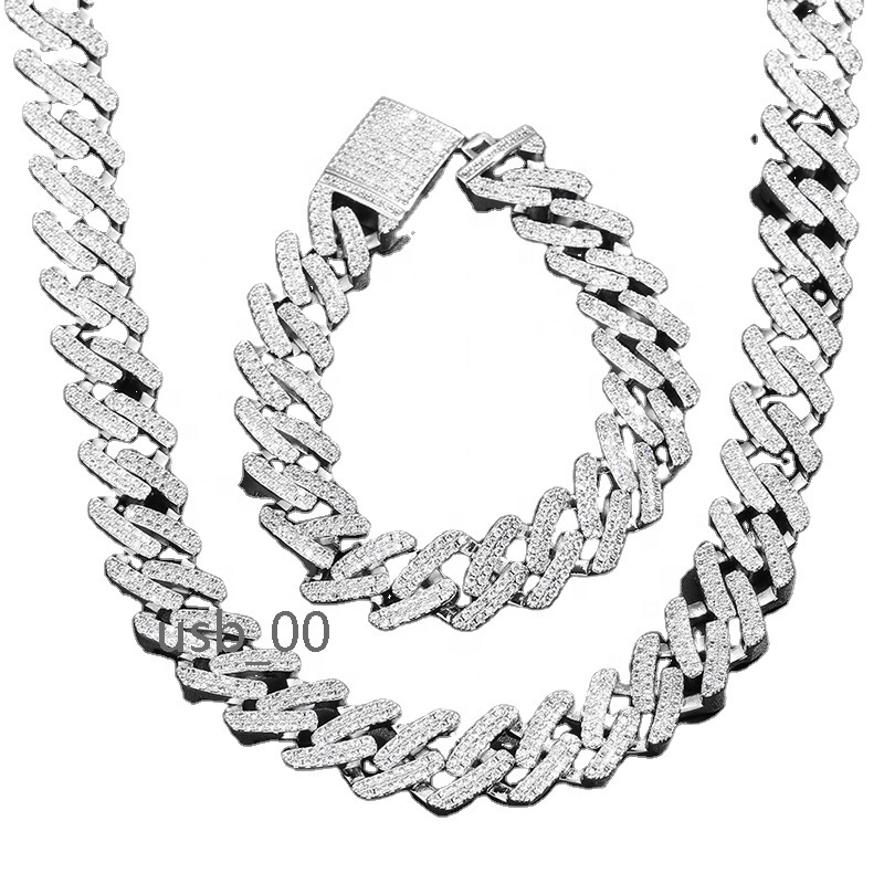 Wholesale High Quality Luxury Iced Out CZ Hip Hop Cuban Chain Necklace and Bracelet for Men and Women
