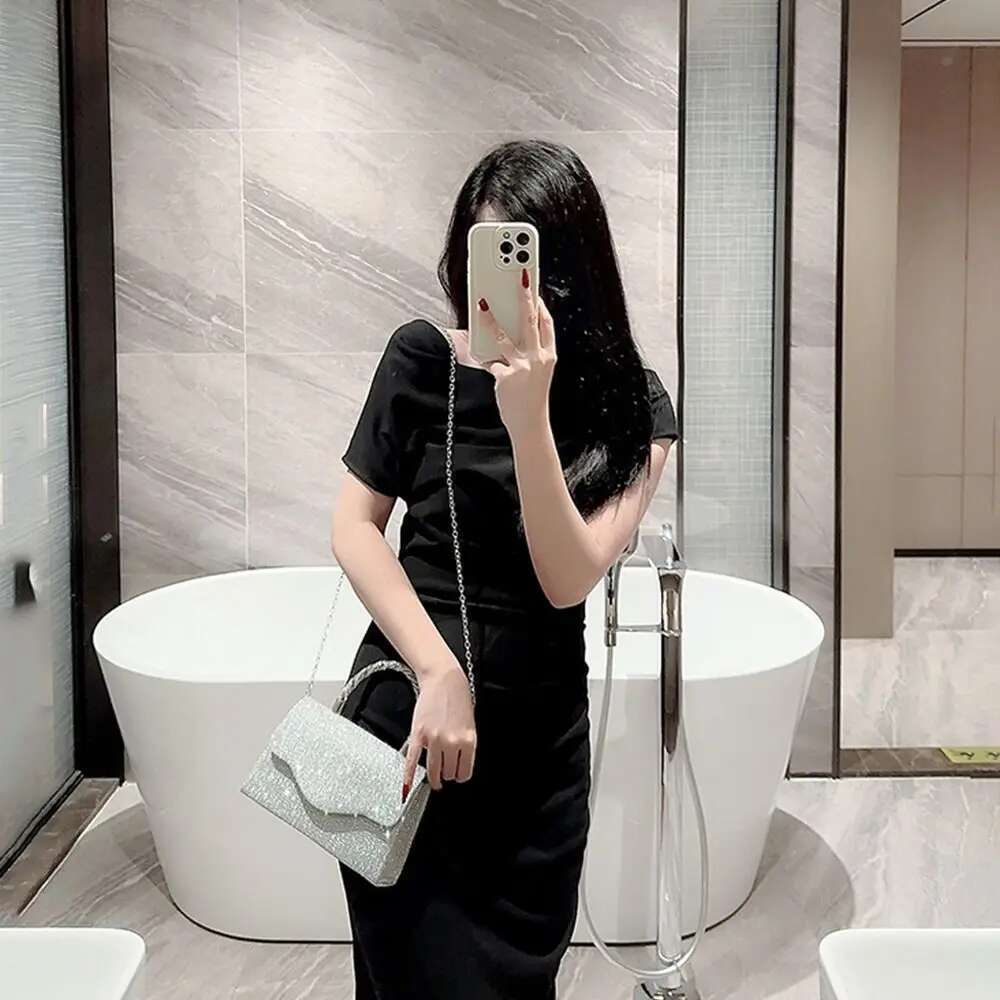 Bright Silk Evening Bag Women Elegant Fashion Banquet Clutch Chain Shoulder Bags Purse Female Wedding Party Handbags