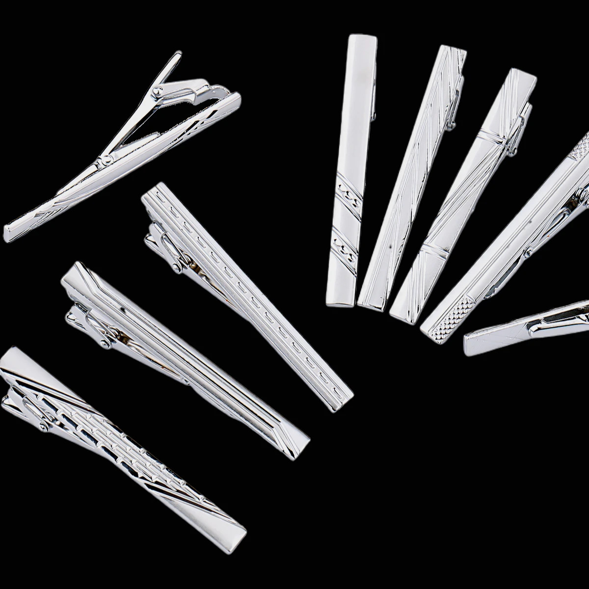 8pc Tie Clip Set Metal Silvery Color Necktie Clip For Men Wedding Gentleman Ties Bar Crystal Pin For Mens Accessories Jewelry 250430