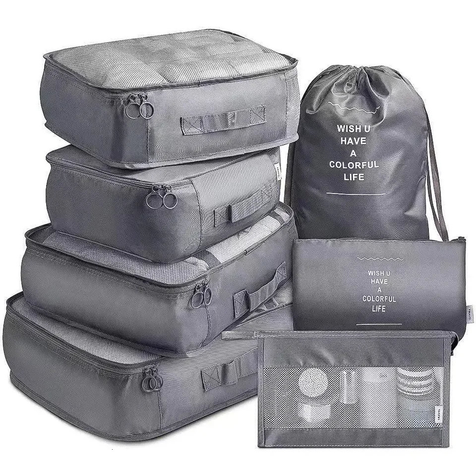 7-piece folding travel organizer storage bag wardrobe cube luggage packaging set storage luggage clothing shoe box 250430