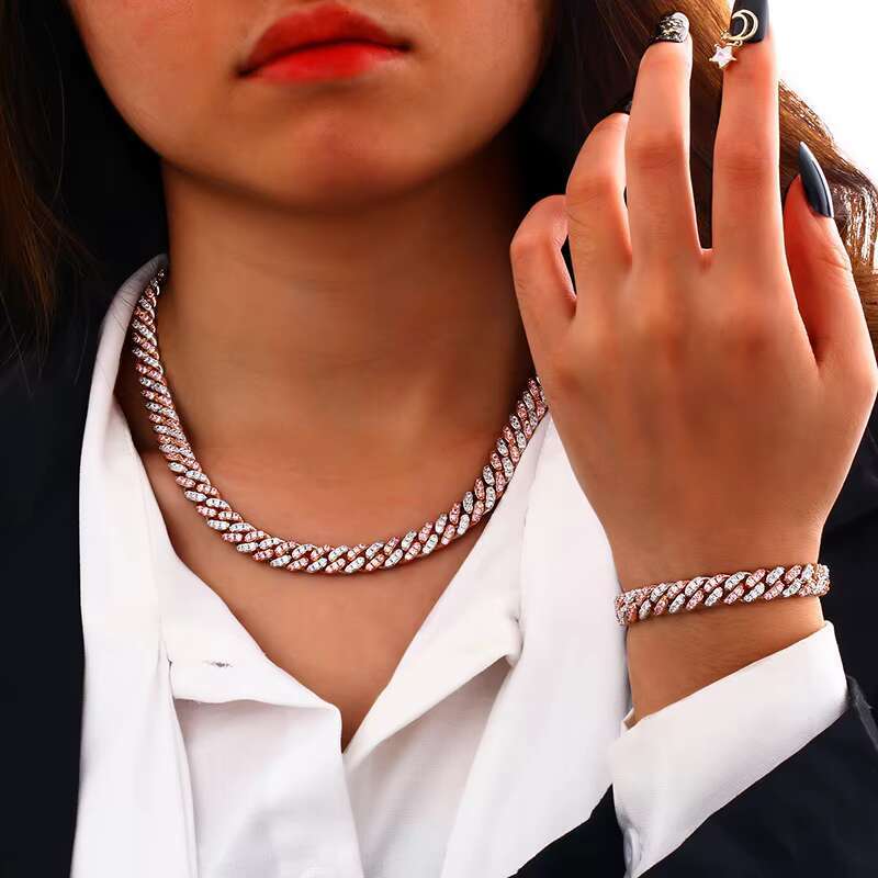 Wholesale RTS Stock 8mm 18K Gold Plated Brass Prong Set AAAAA CZ Diamond Iced Out Miami Cuban Link Chain Necklace for Men Women