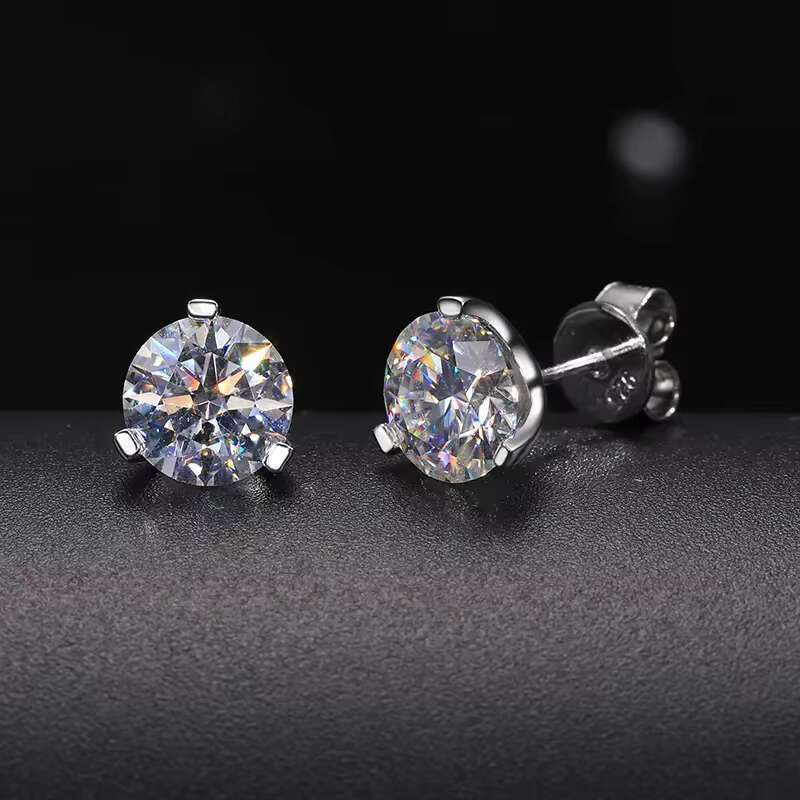 Unique 3 Prong Low Angle Setting VVS Moissanite Diamond Stud Earrings Nonallergic 925 Sterling Silver Ear Rings for Men Women