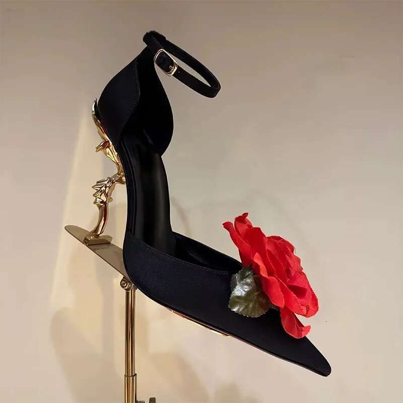 Flowers Metal Special Shaped Women High Heels Ankle Strap Sandals Fashion Women's Party Banquet Shallow Shoes Wom