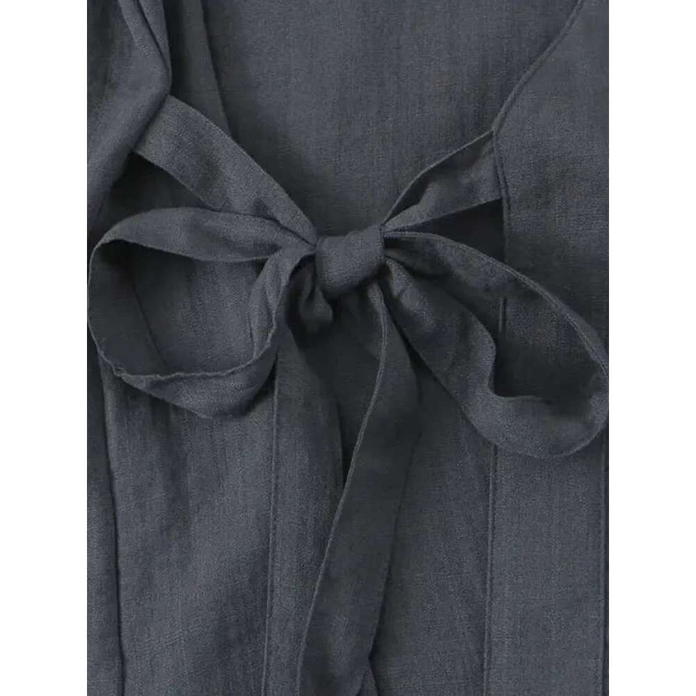TRZA Women's Fashion Side-Tied Wrap Kimono Blouse Mid-Elastic Waist Flowing Trousers Set Elegant Casual Outfit