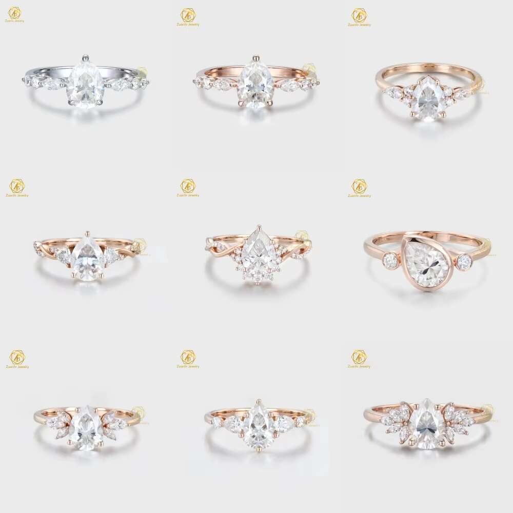 Zuanfo Moissanite Bridal Wedding Jewelry 3ct S925 Sterling Silver VVS D Pear Moissanite Diamond Engagement Ring
