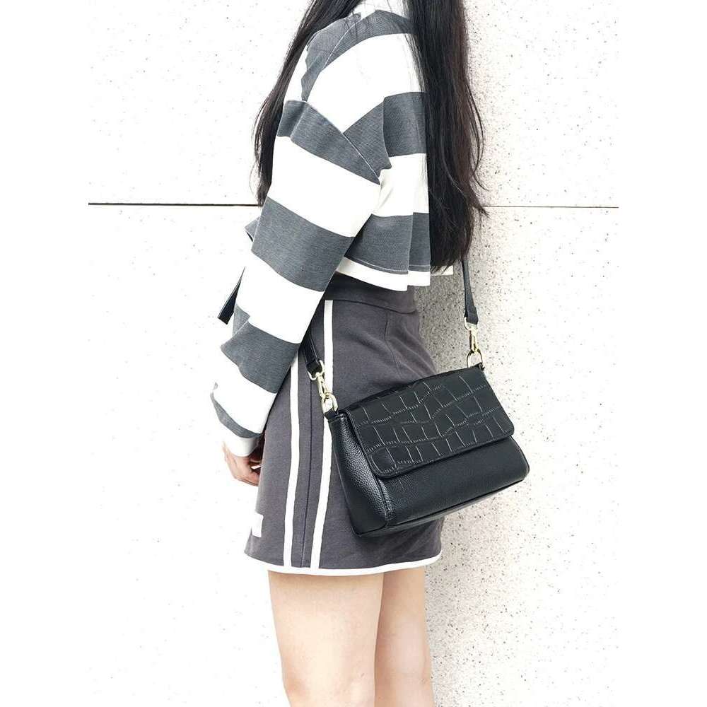 Zency Women Simple Fashion Leather Handbag Shoulder Bag Black Red Crossbody For Cell Phone Pockets Alligator Pattern Pouch Purse