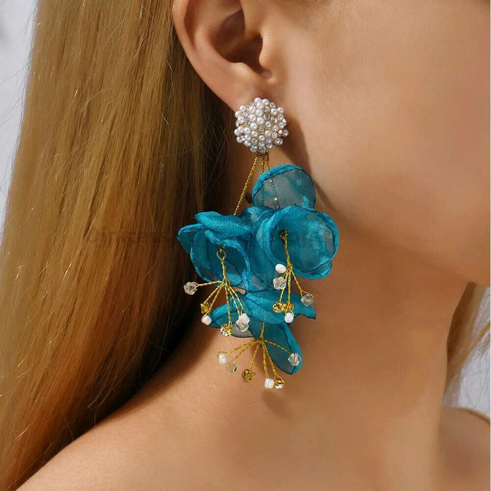Elegant Fashion Yarn Flower Charm Decor Long Dangle Drop Earrings For Women Trend Female Unusual Wedding Party Jewelry