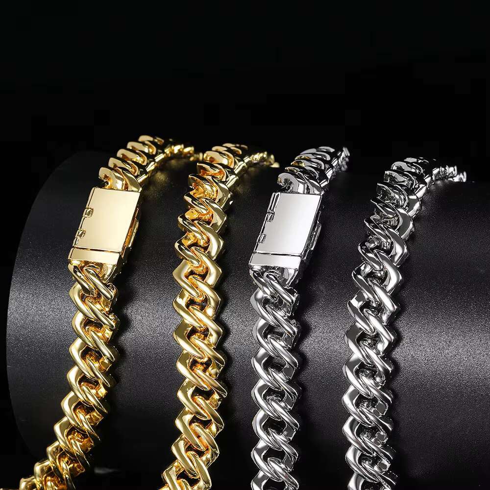 Custom Hip Hop Jewelry Fashion Gold Plated Brass CZ Zircon Diamond Luxury Iced Out Cuban Link Chain Necklace for Men Women