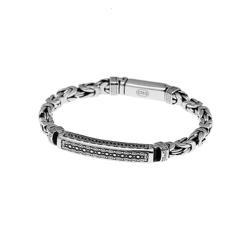 S925 Silver Unisex Personalized Rock Vintage Thai Silver Punk Cuban Chain Woven Bare Riding Whip Chain Hip Hop Bracelet for Men