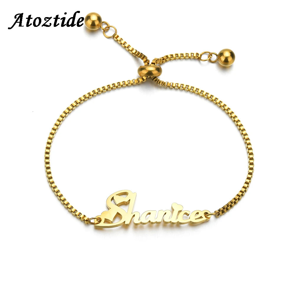 Atoz Fashion Personalized Custom Name Bracelet for Women Stainless Steel letter Bracele with Adjustable Chain Wedding Gift 250430