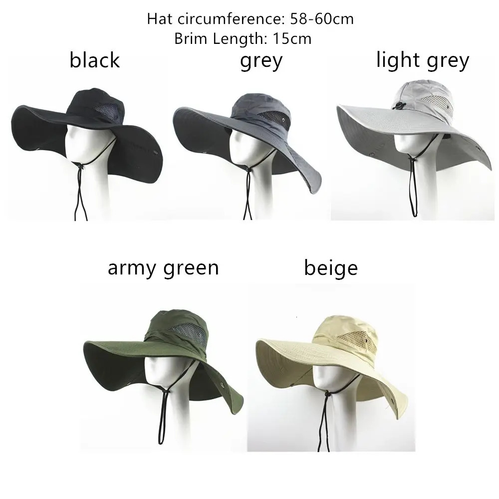 Men Women Wide Visor Brim Hat Boonie Bucket Cap Summer Fishing UV Sun Protection Breathable Caps 250430